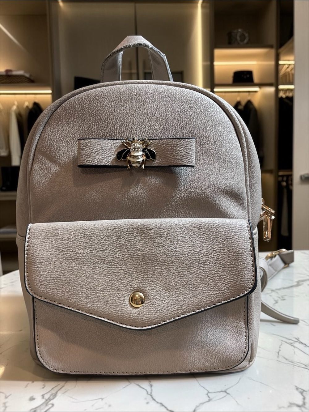 Samantha Vega Mini Backpack Beige Bee Bow Detail Satchel Purse
